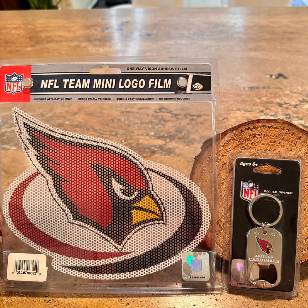 NFL Arizona Cardinals Logo Film and Keychain Bottle Opener Set - Red and Black
